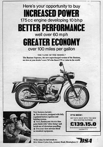 1966 BSA Bantam Supreme D10 Motorcycle "Increased Power" Original Ad - Picture 1 of 1