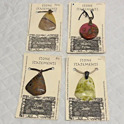 批量 4 件套 Jade Amazonite Pyrite Opal Stone Statements 吊坠 粉色 绿色 米色 — 第 1/4 张图片