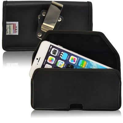 Turtleback Apple iPhone 6S, Horizontal Resistente Cuero Negro Bolsa Clip Metal Foto 1 de 4