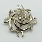 Vintage Signed Sarah Coventry Gold Tone Swirl Pin Wheel Abstract Textured Brooch