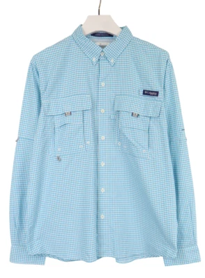 Columbia Super Bahama Chemise Homme Grand Bleu Manches Longues Vichy à Col - Photo 1/4