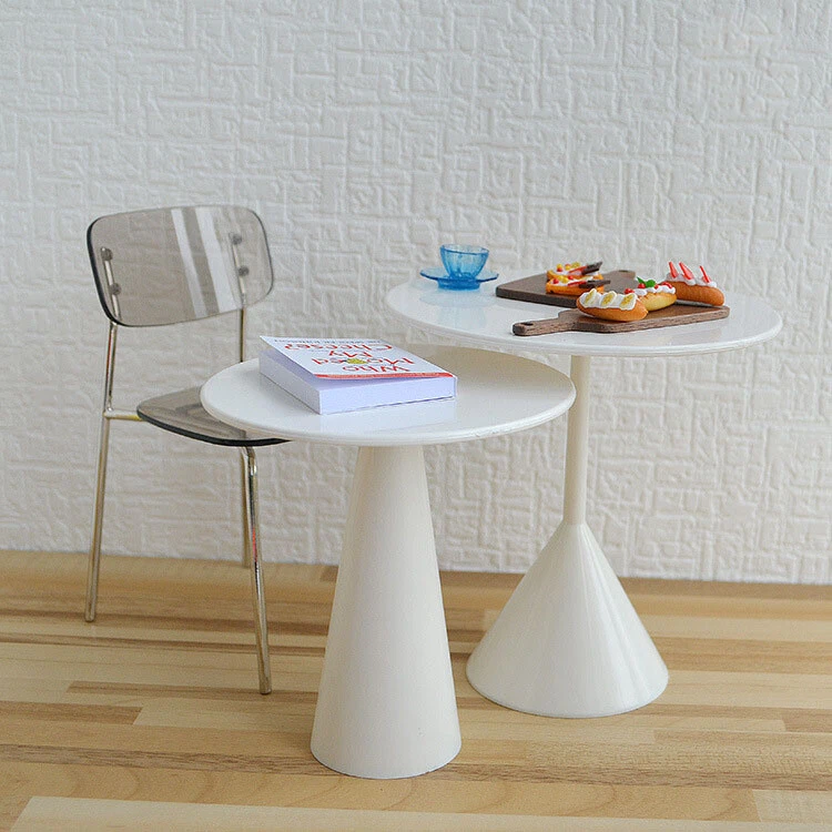 2PC Table Dollhouse 1:6 Scale MiniatureWhite Round Modern Furniture Accessory - Image 1 of 4