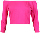 Womens Off The Shoulder T Shirt Crop Tops Ladies 3/4 Sleeve Blouse Jumper Top