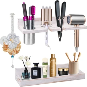 "Hair Tool Organizer Wall Mount Holder, Set of 2, Rustic Wooden Storage" - Picture 1 of 12