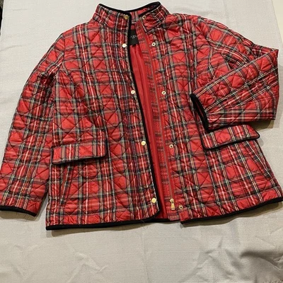 Talbots Quilted Tartan Plaid Jacket Red Full Zip Snap Up Preppy Ivy League 1X - Image 1 of 4