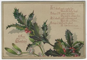 Christmas Card E S P Poem Holly Mistletoe Victorian Holiday Card - Picture 1 of 2