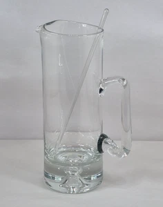 Krosno Poland Hand Blown 10.5" Glass Pitcher w/ Stirrer Clear Bubble Base - Picture 1 of 15
