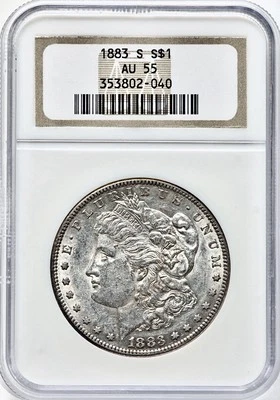 1883 S MORGAN SILVER DOLLAR NGC AU55 NICE COIN - Image 1 of 2