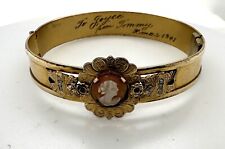 Victorian Style Gold Filled Bangle Bracelet With Seed Pearls And Shell Cameo