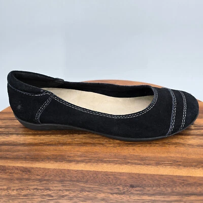 Zapatos planos de ballet Taos Kayla para mujer 8 negros gamuza cuero puntera sin cordones cómodos Foto 1 de 4