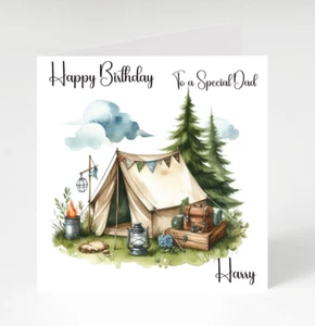 Personalised Camping Birthday card, Camping Birthday card for Husband, Dad, Mum - Picture 1 of 4