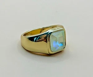 Chunky Signet Ring Size P  Crystal Hand Cut Gold Plated White New Gift - Picture 1 of 5