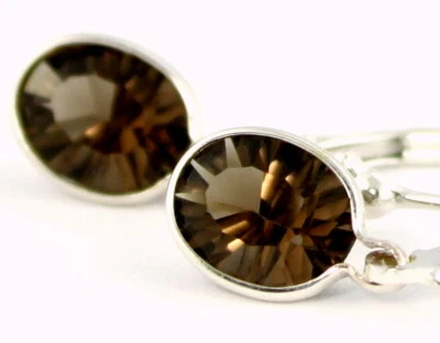 Дымчатый кварц, 925 пробы серьги с застежкой, SE001 - Изображение 1 из 4