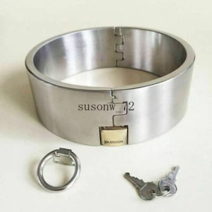 5CM Height Neck dog collar cuffs Lock Corset Choker Heavy Duty Stainless Steel - Picture 1 of 5