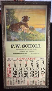 Antiguo calendario publicitario RARO 1941 F.W. Scholl Cement Hatfield Pa ¡Enmarcado! - Imagen 1 de 10