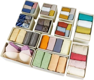 Drawer Organizer 12 Set Fabric Closet Organizer Storage Baskets Foldable Beige - Picture 1 of 6