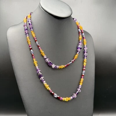 Colar de pedra preciosa declaração 43" ametista citrino granada turmalina - Imagem 1 de 4