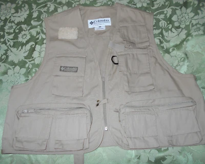Chaleco de pesca con mosca Columbia talla L XL beige tostado herramientas utilitarias bolsillos FM 1380 foto Foto 1 de 4