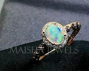925 Sterling Silver Natural Ethiopian Welo Opal October Birthstone Promise Ring - Picture 1 of 9