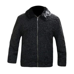 Man Real Black Persian Lamb Fur B3 Bomber Jacket Coat With Mink Collar - Picture 1 of 5