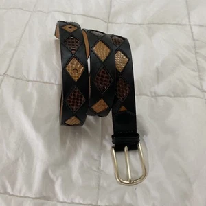 Anne Klein Belt Womens L Black Brown Tan Mixed Material Snake Smart Casual 36” - Picture 1 of 12