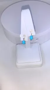 Premium Sleeping Beauty Turquoise White Zircon Drop Earrings $459 RETAIL GIFT - Picture 1 of 10