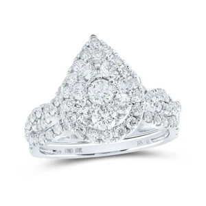 10kt White Gold Round Diamond Teardrop Bridal Wedding Ring Band Set 1-1/2 Cttw - Picture 1 of 1