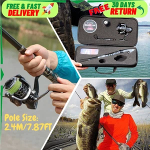 Fishing Pole Reel Combo w/ Carbon Fiber Telescopic Spinning Saltwater Freshwater - Picture 1 of 15