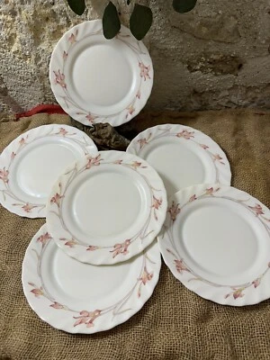 6 assiettes Plates  en arcopal, blanches décor D’iris années 80 - Photo 1/4