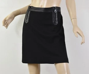 Vintage VIVIENNE TAM Black Merino Wool Knit & Leather A-Line Zip Skirt (3) M - Picture 1 of 3