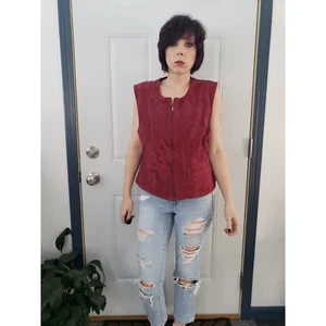 Maroon Suede Quilted Vest - Picture 1 of 5
