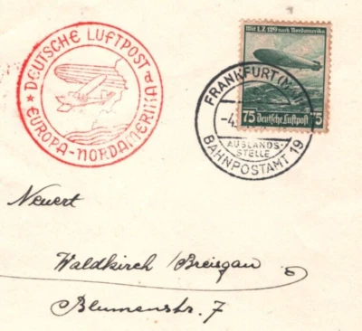 GERMANY ZEPPELIN Air Mail Cover Frankfurt USA New York 1936 MA1466 - Image 1 of 4