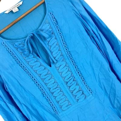 DIANE VON FURSTENBERG 女式 8 蓝色 Iliana 装饰长袖农民上衣 — 第 1/4 张图片