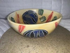 Vtg. Signed Studio Art Pottery Whimsical Colorful Intricate Design Dish Bowl - Picture 1 of 12
