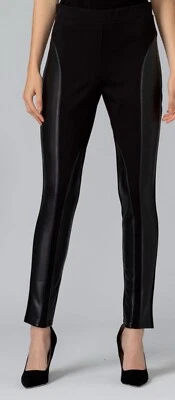 NUEVO CON ETIQUETAS Joseph Ribkoff Panel Leggings Pantalones Negro Imitación Cuero Ponte Tejido EE. UU. 10 Foto 1 de 4
