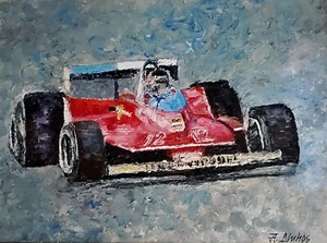ANDRE DLUHOS Ferrari Formula 1 Vintage Race Car Villeneuve Original Oil Painting - Picture 1 of 17