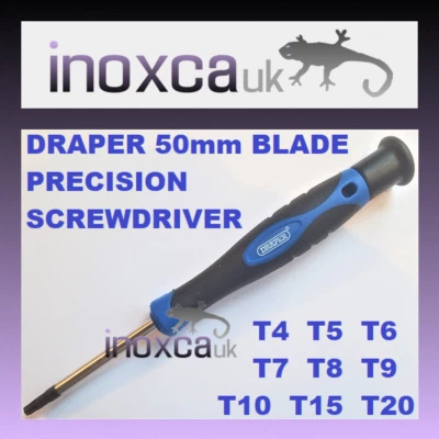 DRAPER TORX PRECISION SCREWDRIVER 50mm BLADE T7 T8 T9 T10 T15 T20 CR-V SOFT GRIP - Image 1 of 4
