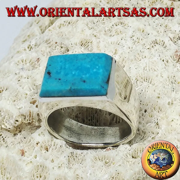 Anello in argento 925 ‰ con turchese rettangolare sovrapposto - Immagine 1 di 1