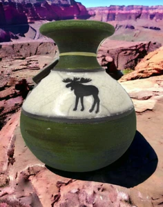 Raku Potteryworks Earth and Fire Vase with Moose Signed by Jeremy Diller - Picture 1 of 9