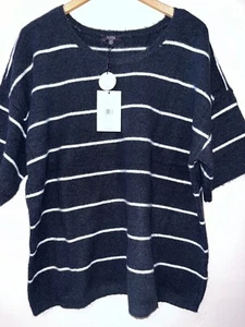 NYDJ Womens XL Sweater Oxford Navy Striped Crew Neck Short Sleeves NWT - Picture 1 of 6