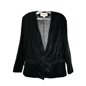Vintage John Meyer Damen schwarz Samt Schulterpolster 1-Knopf Jacke Blazer Größe 12 - Bild 1 von 4