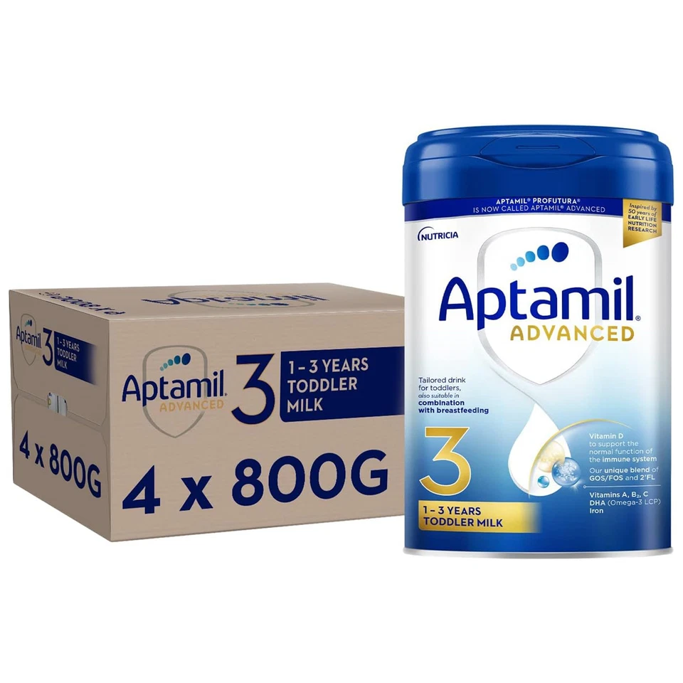 4 x 800g Aptamil Advanced 3 Toddler Milk Powder Suitable For Ages 1-3 Formula - Image 1 of 4