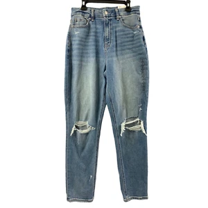 American Eagle Jeans Womens Size 4 Curvy Mom Jeans Light Wash Denim Destroyed - Picture 1 of 12