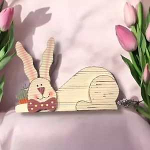Easter Rustic Wood Bunny with Carrot Farmhouse Table or Shelf Decor Brand New - Picture 1 of 2