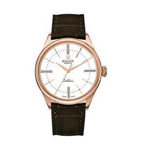 Rolex Cellini 50505 White Dial Brown Leather Strap Time 39mm Watch 2015 - Picture 1 of 7