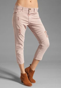 Nuevo con etiquetas Current/Elliott The skinny boy pantalones vaqueros en rosa humo destruido - Imagen 1 de 1
