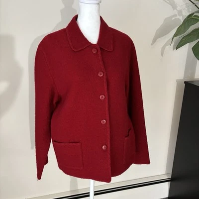 Requisitos Abrigo Chaqueta 100% Lana Rojo M Botón Cuello Frontal Bolsillos Foto 1 de 4