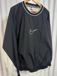 White Tag Nike Nylon Pullover Big Swoosh Embroidered Logo Black XL Size - Picture 1 of 6
