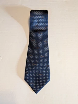 Corbata Trussardi Azul 100% Seda con Puntos Poka y Galgos Hecha en Italia Foto 1 de 4