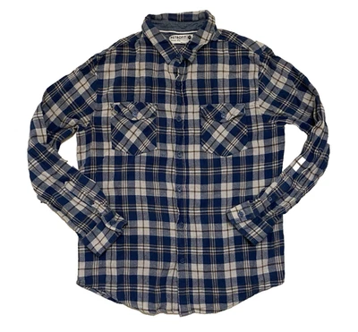 Retrofit Brand Mfg. Flannel Button-Up Shirt Men's M Long Sleeve Blue Tan Plaid - Image 1 of 4